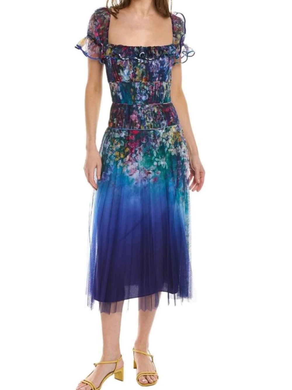 Marchesa Notte women’s Garden print ruffle dress NWT size 14 wedding occasion
